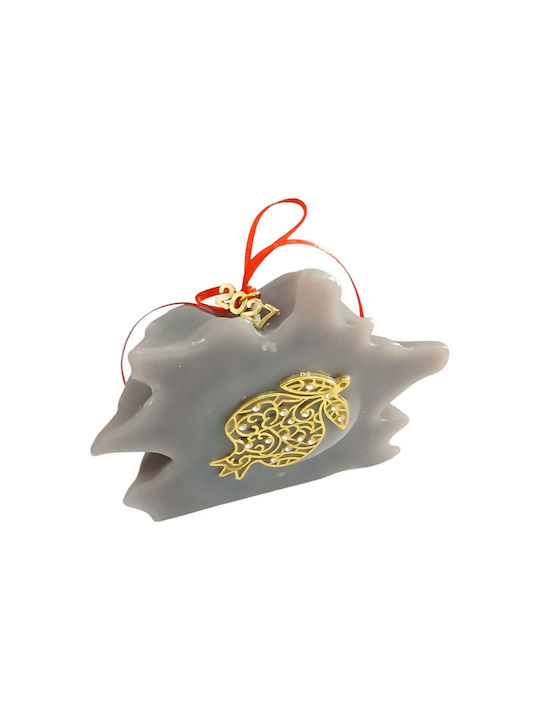 Kalliopi Silver Tabletop New Year's Lucky Charm Pomegranate Grey Wax Polish 2027 10x12cm