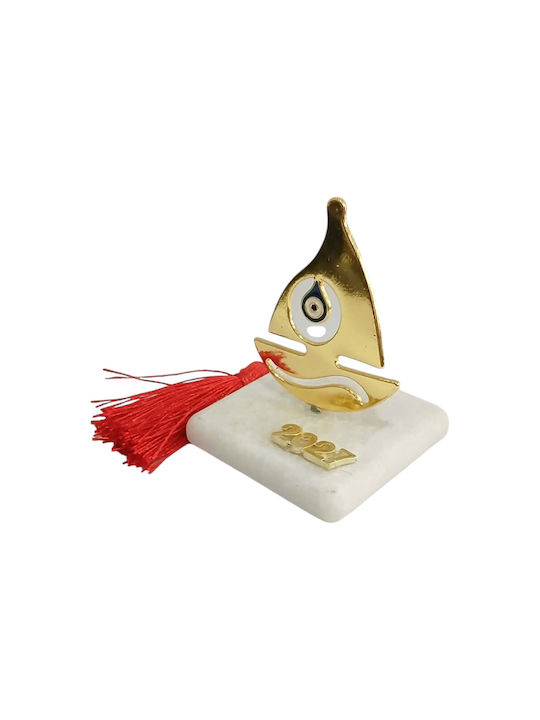 Kalliopi Silver Neujahrs Glücksbringer Tischplatte Boot Gold aus Stein 2027 5x7cm