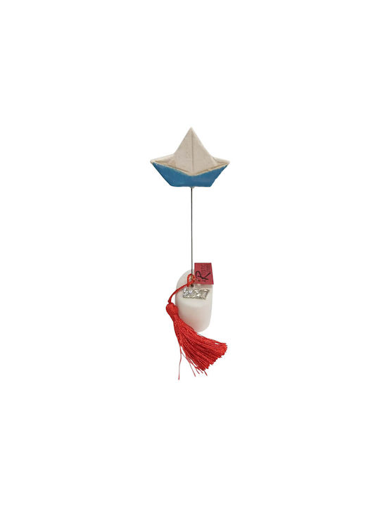 Kalliopi Silver Handmade Tabletop New Year's Lucky Charm with Wishes White Ceramic 2027 3.5x17cm
