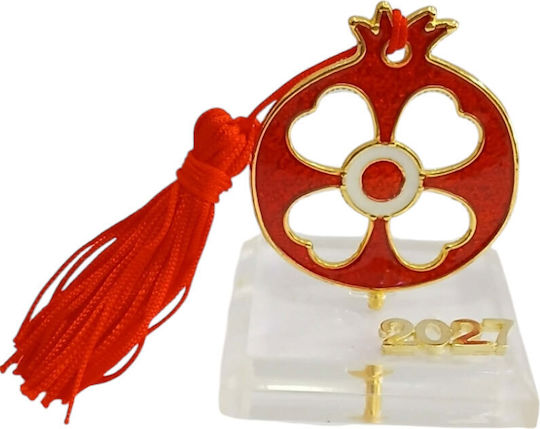 Kalliopi Silver Tabletop New Year's Lucky Charm Red Pomegranate Made of Plexiglass 2027 5x7cm