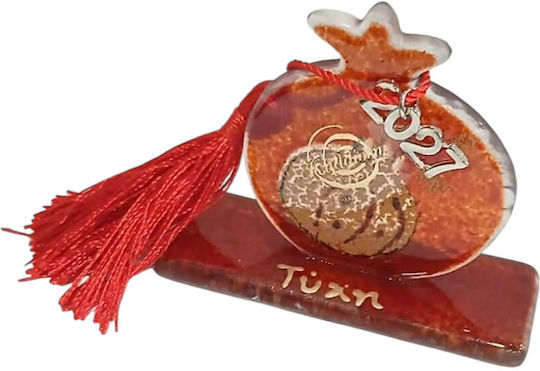 Kalliopi Silver Handmade Tabletop New Year's Lucky Charm Red Pomegranate Made of Glass 2027 5.5x7cm