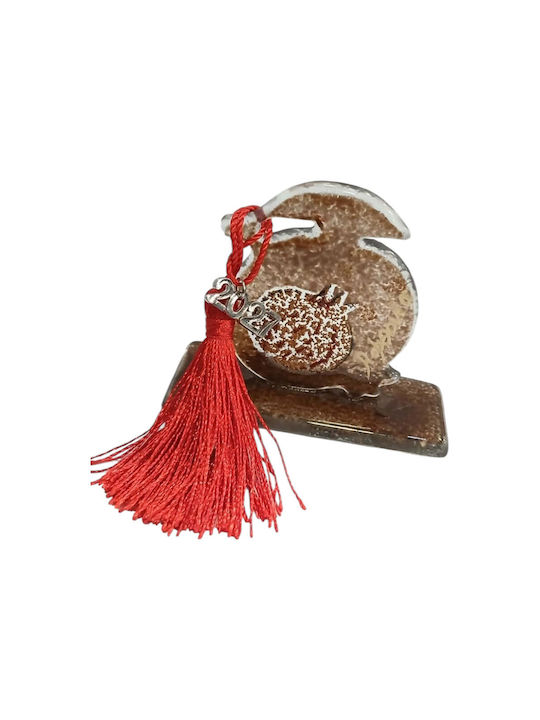 Kalliopi Silver Handmade Tabletop New Year's Lucky Charm Brown Pomegranate Made of Glass 2027 5.5x7cm