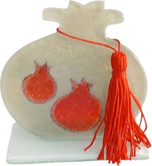 Kalliopi Silver Handmade Tabletop New Year's Lucky Charm Pomegranate White Glass 2027 9x10cm