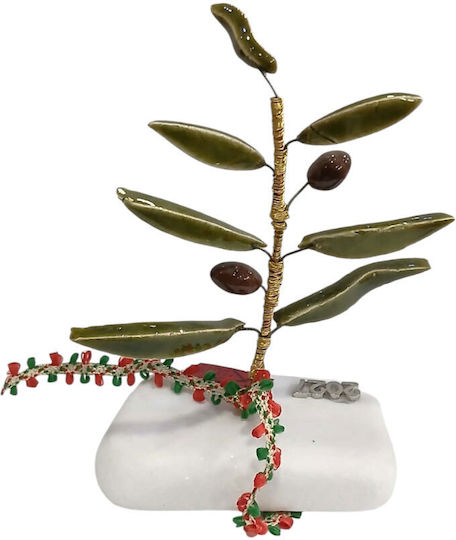 Kalliopi Silver Handmade Tabletop New Year's Lucky Charm Olive Branch Green Ceramic 2027 8x15cm