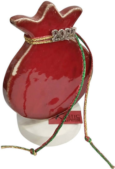 Kalliopi Silver Χειροποίητο Επιτραπέζιο Γούρι Ρόδι Κόκκινο Κεραμικό 2027 8x11cm