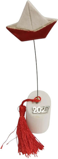 Kalliopi Silver Handmade Tabletop New Year's Lucky Charm Boat White Ceramic 2027 3.5x17cm Kalliopi Silver Handmade Tabletop New Year's Lucky Charm Boat White Ceramic 2027 3.5x17cm