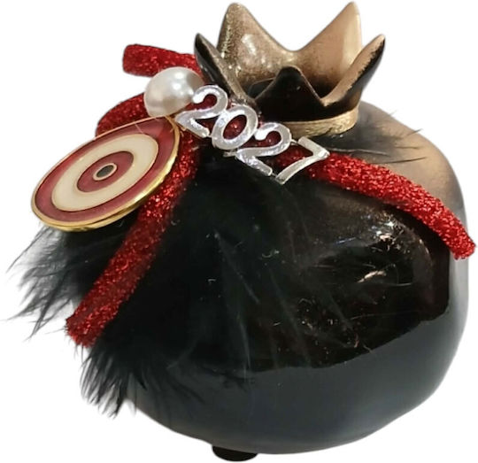 Kalliopi Silver Tabletop New Year's Lucky Charm Pomegranate Black Ceramic 2027 7x7cm