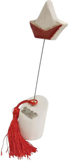 Kalliopi Silver Handmade Tabletop New Year's Lucky Charm Boat White Ceramic 2027 3.5x17cm