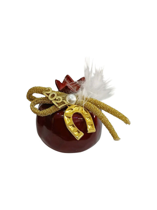 Kalliopi Silver Hanging New Year's Lucky Charm Pomegranate Red Ceramic 2027 7x7cm