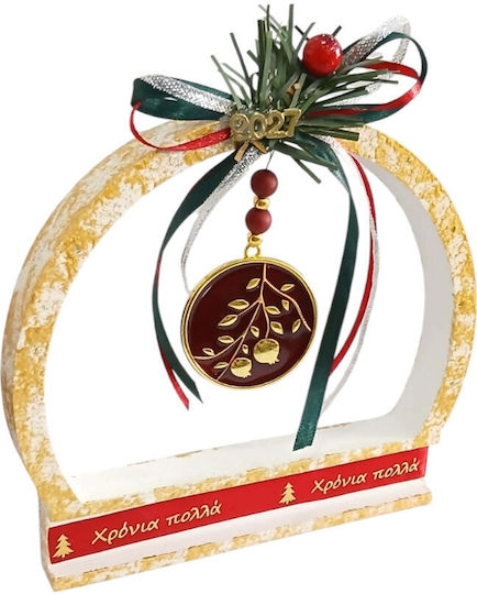 Kalliopi Silver Handmade Hanging New Year's Lucky Charm with Wishes Gold Ceramic 2027 15x18cm