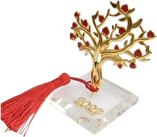 Kalliopi Silver Tabletop New Year's Lucky Charm Little Gold Tree Made of Plexiglass 2027 5x9cm