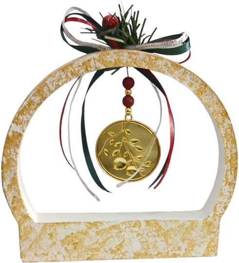 Kalliopi Silver Handmade Hanging New Year's Lucky Charm with Wishes Gold Ceramic 2027 15x18cm