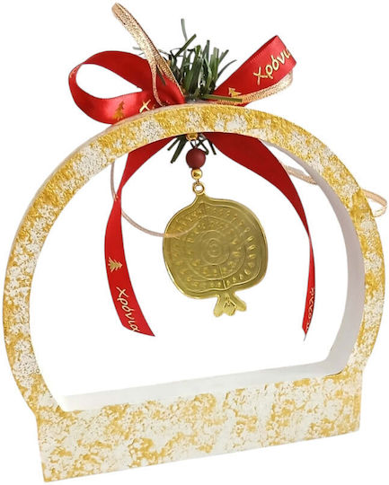 Kalliopi Silver Handmade Hanging New Year's Lucky Charm Pomegranate Gold Ceramic 2027 15x18cm