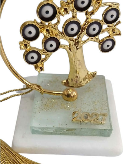Kalliopi Silver Tabletop New Year's Lucky Charm Little Golden Tree Made of Stone 2027 7x11cm