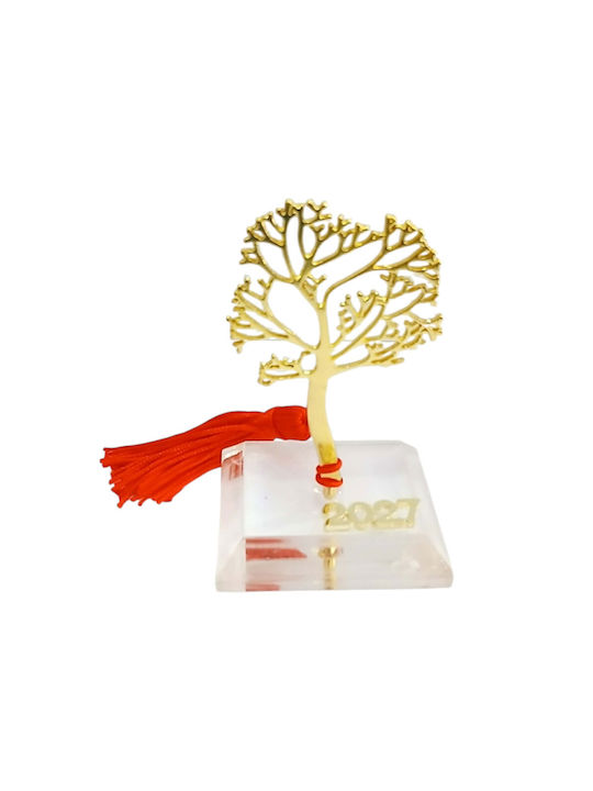Kalliopi Silver Tabletop New Year's Lucky Charm Little Tree Gold Made of Plexiglass 2027 5x8cm