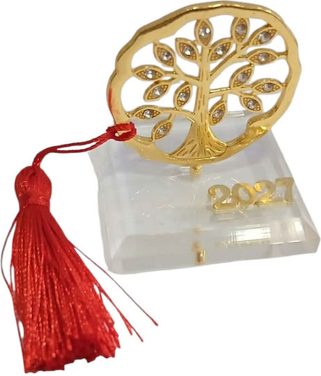 Kalliopi Silver Tabletop New Year's Lucky Charm Little Gold Tree Made of Plexiglass 2027