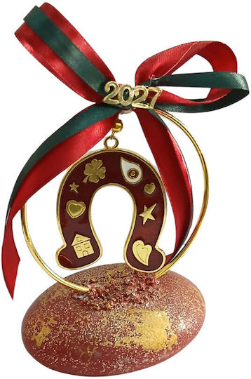 Kalliopi Silver Handmade Tabletop Lucky Charm Horseshoe Red Ceramic 2027