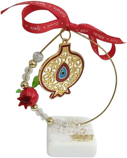 Kalliopi Silver Tabletop New Year's Lucky Charm Red Pomegranate Made of Stone 2027 5x13cm