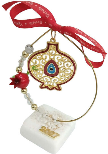 Kalliopi Silver Tabletop New Year's Lucky Charm Red Pomegranate Made of Stone 2027 5x13cm
