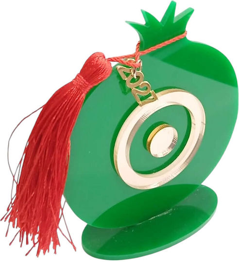 Kalliopi Silver Tabletop New Year's Lucky Charm Green Pomegranate Made of Plexiglass 2027 10x10cm