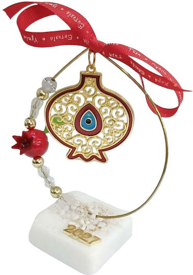 Kalliopi Silver Tabletop New Year's Lucky Charm Red Pomegranate Made of Stone 2027 5x13cm