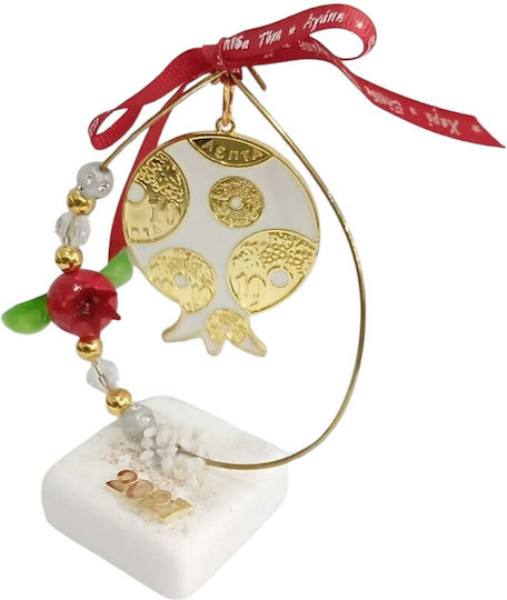 Kalliopi Silver Tabletop New Year's Lucky Charm White Pomegranate Made of Stone 2027 5x13cm Kalliopi Silver Tabletop New Year's Lucky Charm White Pomegranate Made of Stone 2027 5x13cm