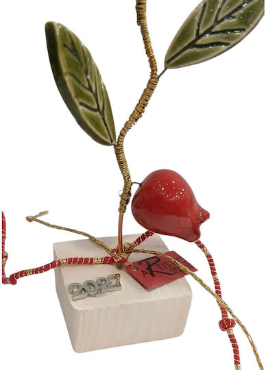 Kalliopi Silver Handmade Tabletop New Year's Lucky Charm Pomegranate Red Ceramic 2027 5x21cm