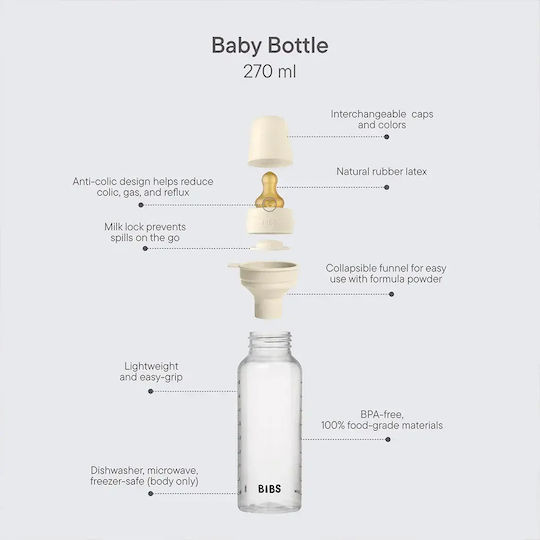 Bibs Plastic Baby Bottle Latex Anti-colic with Silicone Teat Beige 270ml