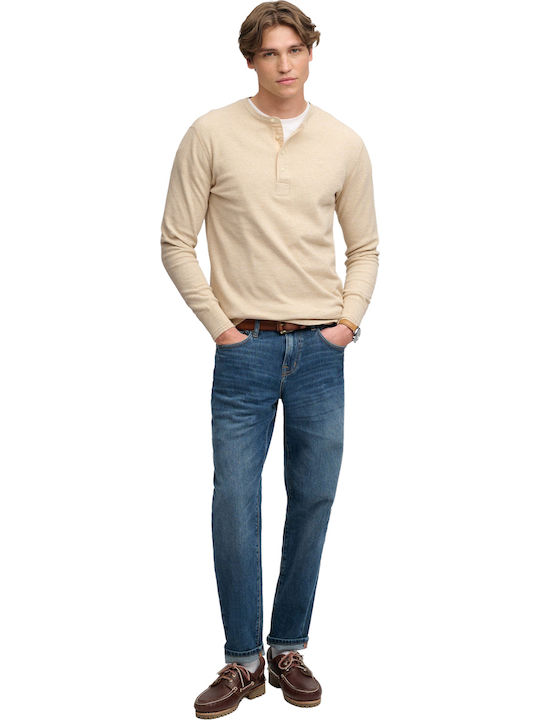 Waffle Grandad Long Sleeve Blouse Oatmeal Marl