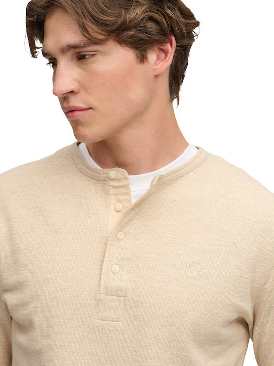 Waffle Grandad Long Sleeve Blouse Oatmeal Marl