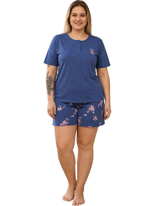 Asel Summer Women's Pajama Set Cotton Blue