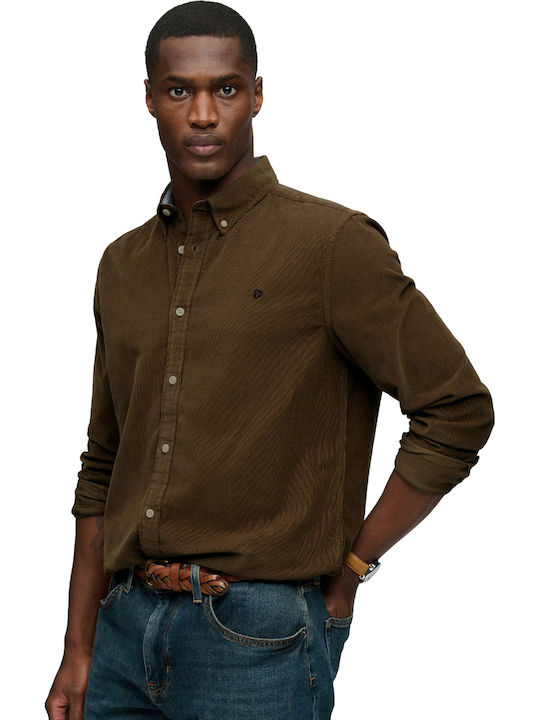Superdry Класическа Рипсено Кадифе Риза Winter Twig Бежов