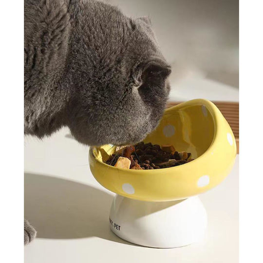 Animal Ceramic Food & Water Bowl for Cat with Stand 200ml 14.5cm in Red Colour