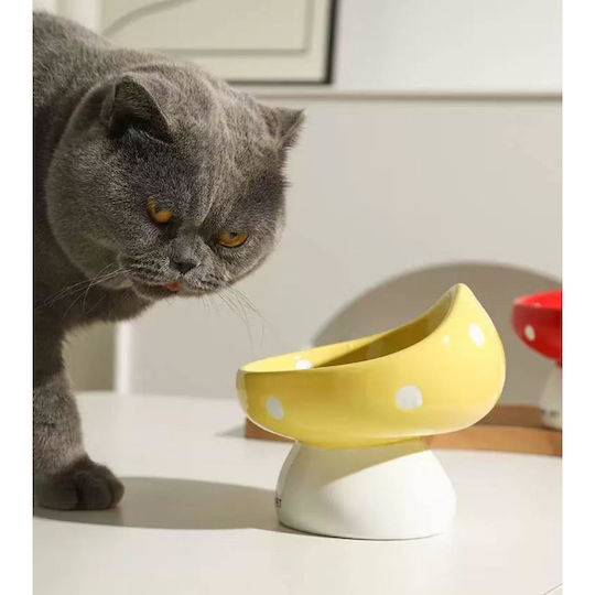 Animal Ceramic Food & Water Bowl for Cat with Stand 200ml 14.5cm in Red Colour