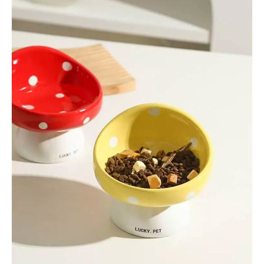 Animal Ceramic Food & Water Bowl for Dog & Cat with Stand 200ml 14.5cm in Yellow Color