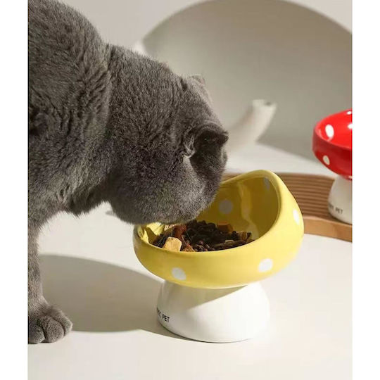 Animal Ceramic Food & Water Bowl for Cat with Stand 200ml 14.5cm in Red Colour
