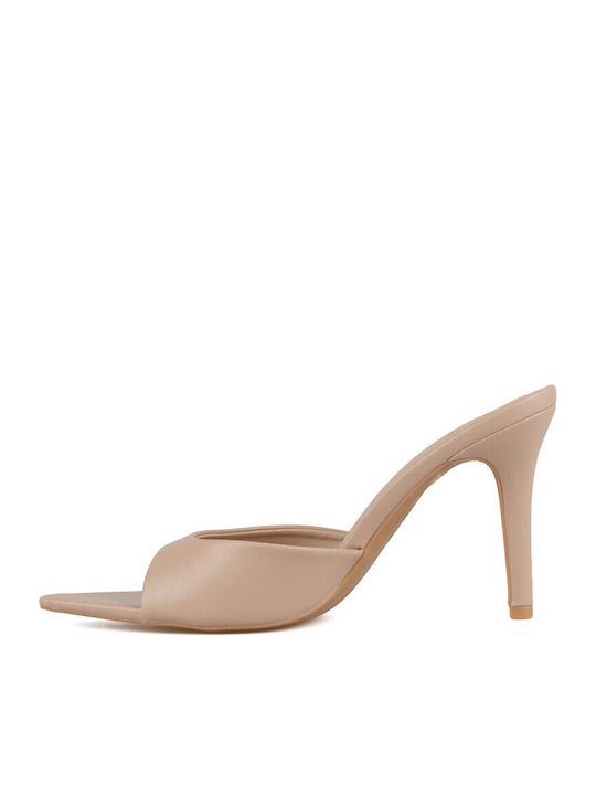 Mules With High Heel In Beige Colour