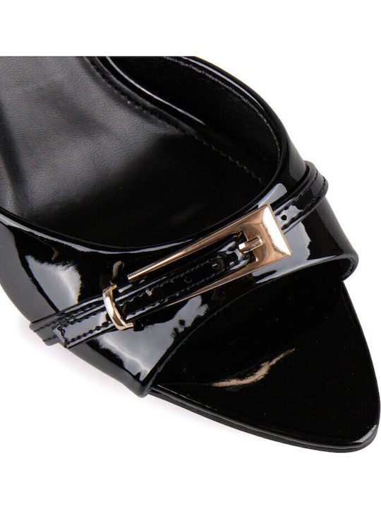 Mules In Patent Leather With High Heel In Black Colour