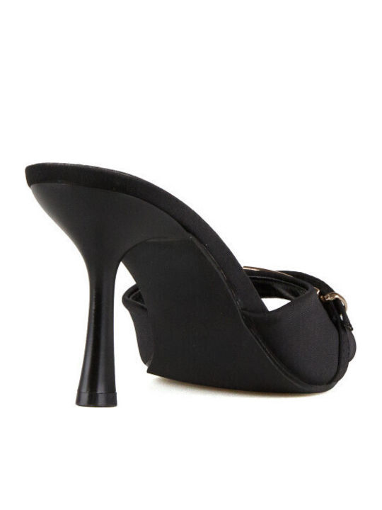 Satin Mules With High Heel In Black Colour