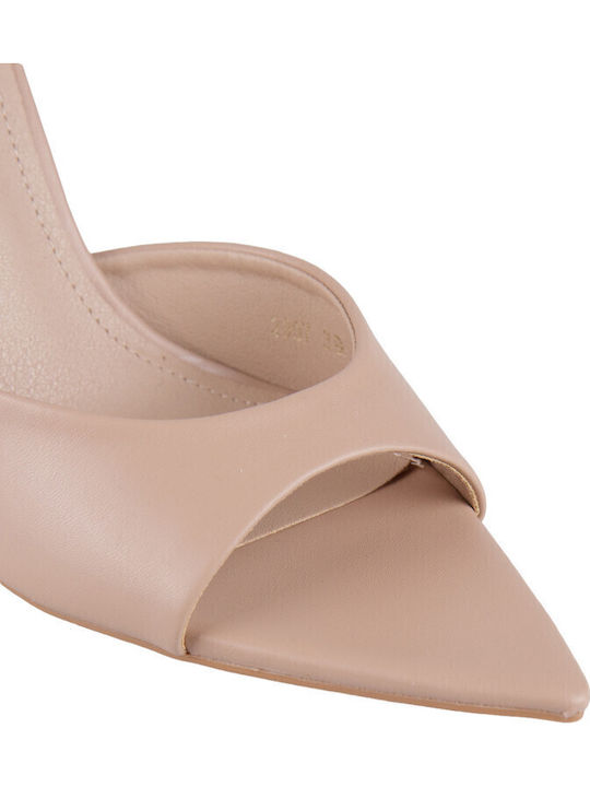 Mules With High Heel In Beige Colour