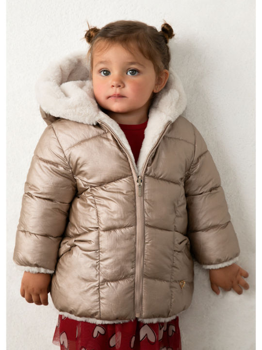 Kids Coat with Hood Short Grey/Beige