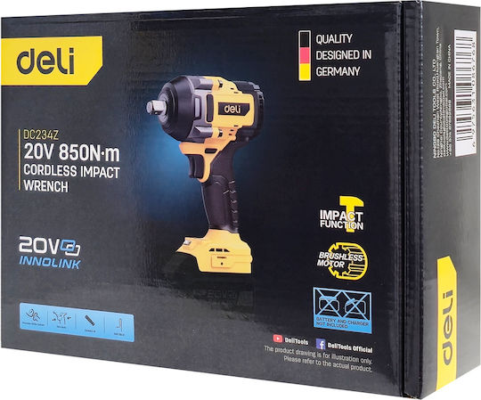Deli DC234Z Brushless Battery Impact Wrench 20V Solo with 1/2" Socket