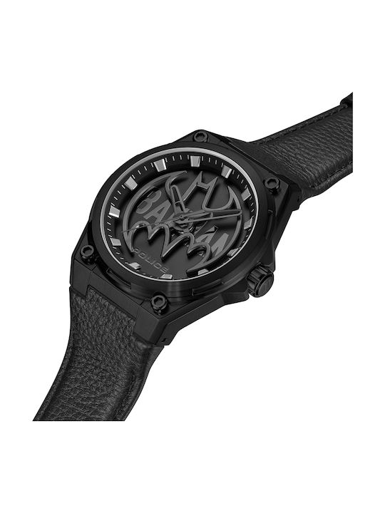 Police Batman Men's Watch 45mm Battery With Black Leather Strap