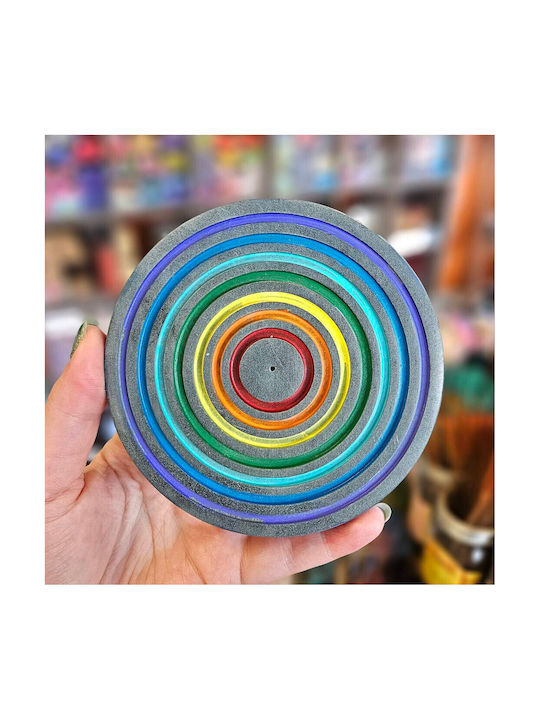 Stone Base for Incense Sticks or Cones Seven Chakra Design 10cm