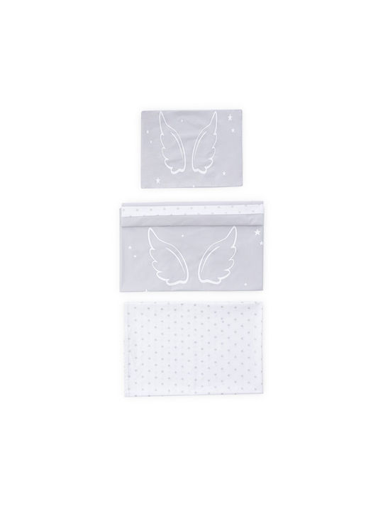 Wellgro Baby Bettbezug Set mit Kissenbezug Angel Wings Gray 100x150cm.