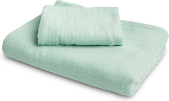 Sensillo Set Cearceaf Pentru Bebeluş Cu Faţă De Pernă Mint 100x135cm