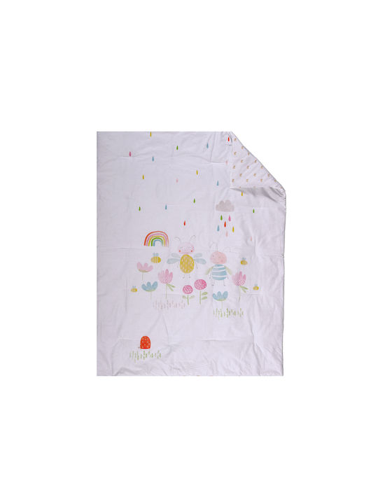 Nef-Nef Homeware Double Sided Cotton Baby Quilt Over the Rainbow 110x140cm White