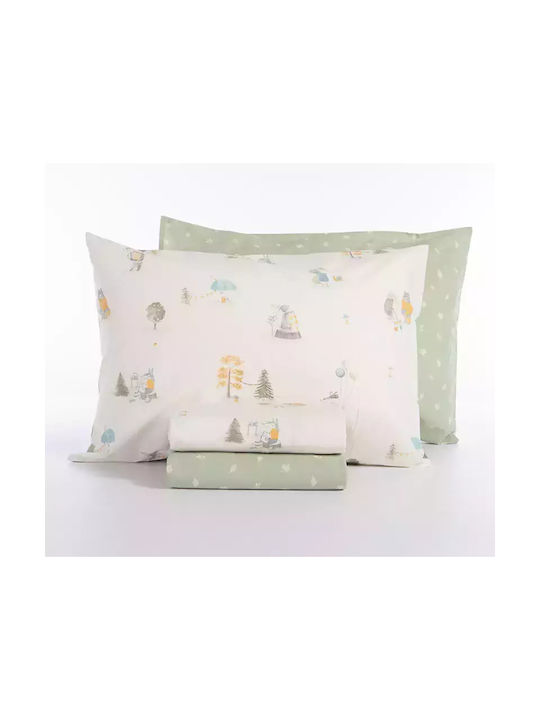 Nef-Nef Homeware Sheet Set Single Cotton Woodland Party Ecru 170x260cm 3pcs