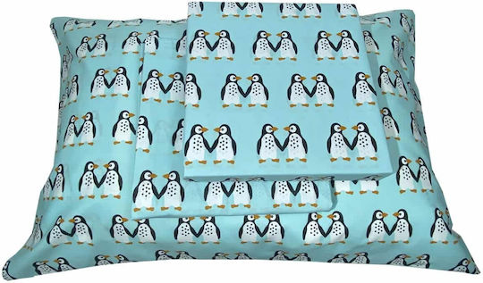 Astron Italy Сет Детски Спални Комплекти Единични Памучни Penguins Aqua 175x260см