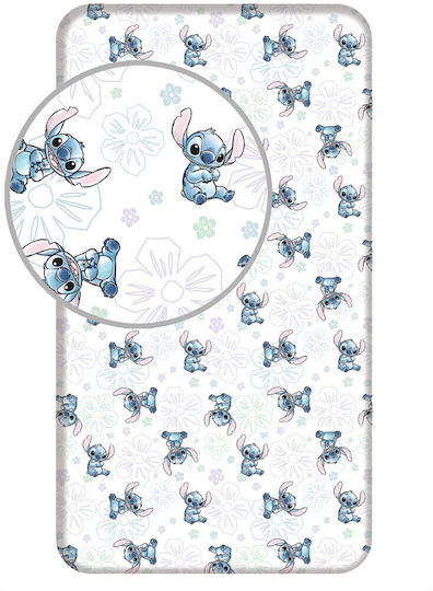 Disney Single Kids Sheets Set with Elastic Band Lilo And Stitch Ohana White 90x200cm